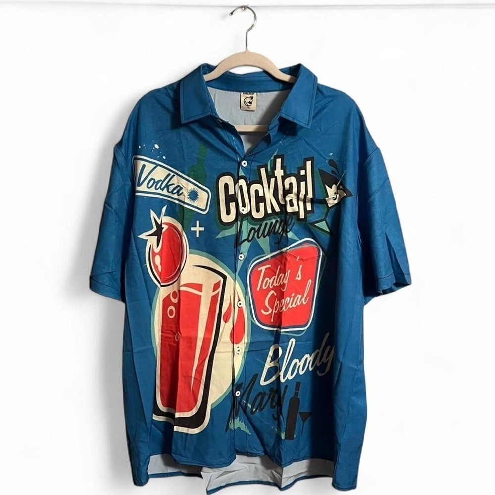 BLOODY MARY LOVERS Hardaddy‎ Blue Graphic Men's "Cocktail" Shirt- Size XXL
